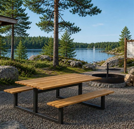 Bänkbord, linoljebehandlad furu & stål